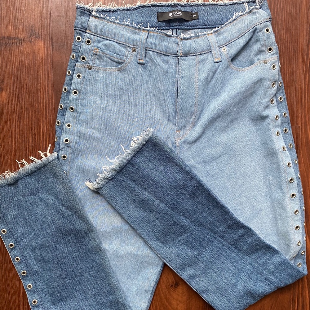 Hudson two-toned raw hem jeans